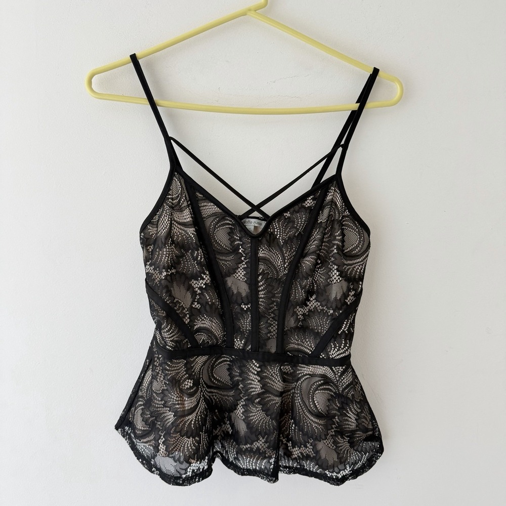 Charlotte Russe‎ Y2K Black Lace Corset Cami Top M Fairy Grunge Whimsigoth Club